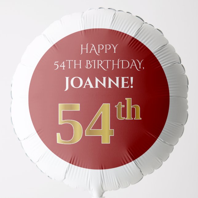 Elegant, Red, Faux Gold Look 54th Birthday Balloon (Front)
