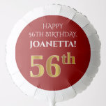 [ Thumbnail: Elegant, Red, Faux Gold Look 56th Birthday Balloon ]