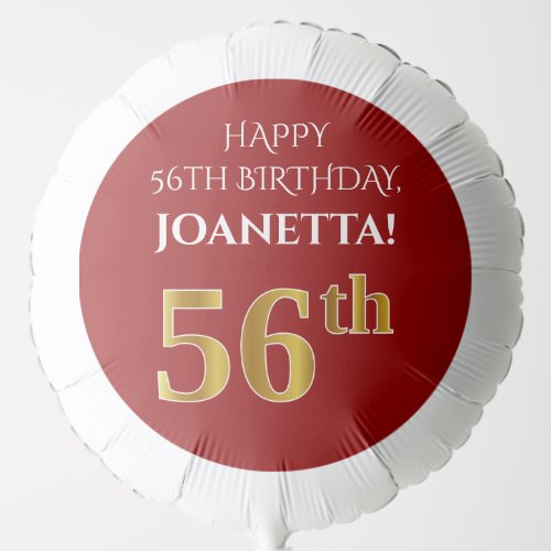 Elegant Red Faux Gold Look 56th Birthday Balloon