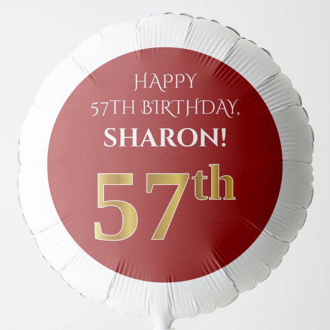 Elegant, Red, Faux Gold Look 57th Birthday Balloon (Front)