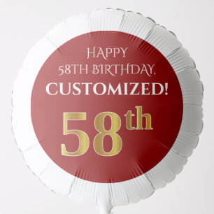 Elegant, Red, Faux Gold Look 58th Birthday Balloon