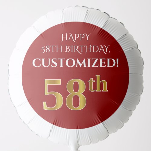 Elegant Red Faux Gold Look 58th Birthday Balloon