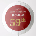 [ Thumbnail: Elegant, Red, Faux Gold Look 59th Birthday Balloon ]