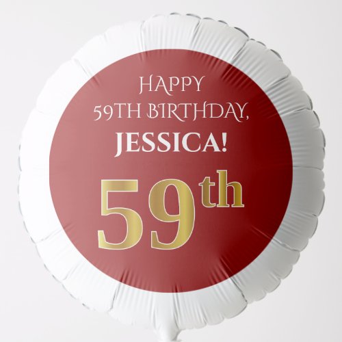 Elegant Red Faux Gold Look 59th Birthday Balloon