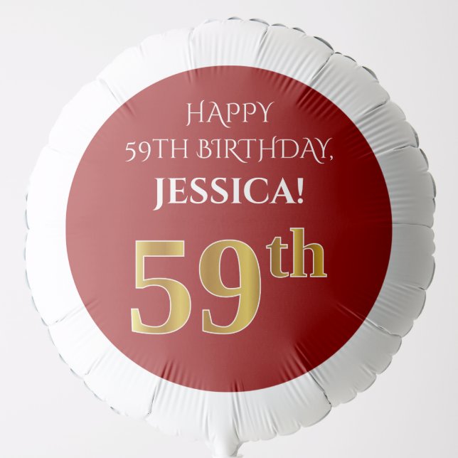 Elegant, Red, Faux Gold Look 59th Birthday Balloon (Front)