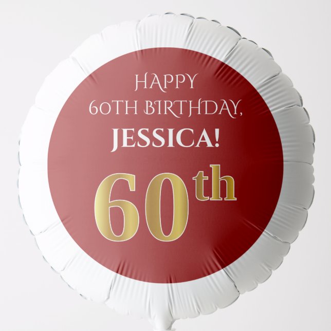 Elegant, Red, Faux Gold Look 60th Birthday Balloon (Front)