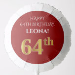[ Thumbnail: Elegant, Red, Faux Gold Look 64th Birthday Balloon ]