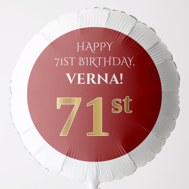 Elegant, Red, Faux Gold Look 71st Birthday Balloon (Front)