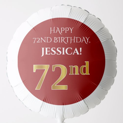 Elegant Red Faux Gold Look 72nd Birthday Balloon