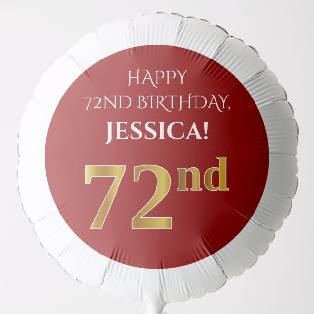 Elegant, Red, Faux Gold Look 72nd Birthday Balloon (Front)