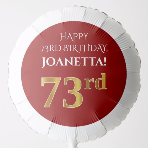 Elegant Red Faux Gold Look 73rd Birthday Balloon