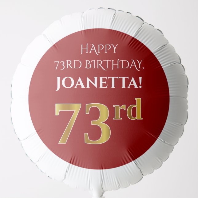 Elegant, Red, Faux Gold Look 73rd Birthday Balloon (Front)