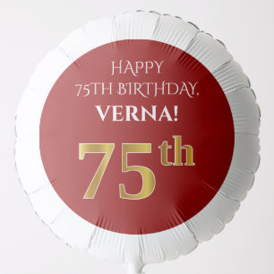 Elegant, Red, Faux Gold Look 75th Birthday Balloon