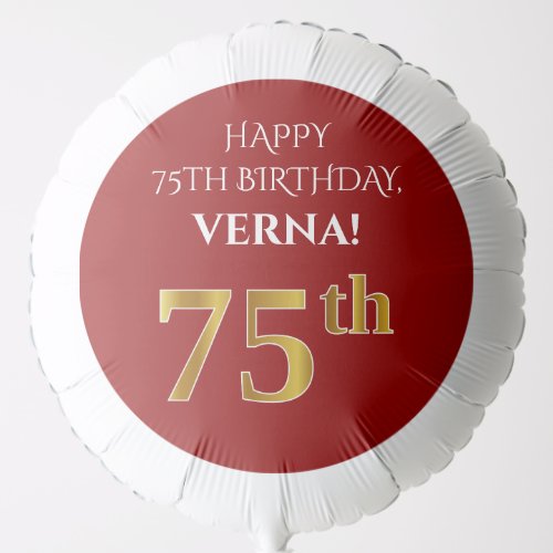 Elegant Red Faux Gold Look 75th Birthday Balloon