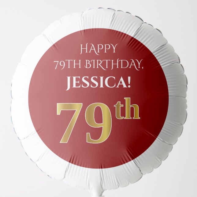 Elegant, Red, Faux Gold Look 79th Birthday Balloon (Front)