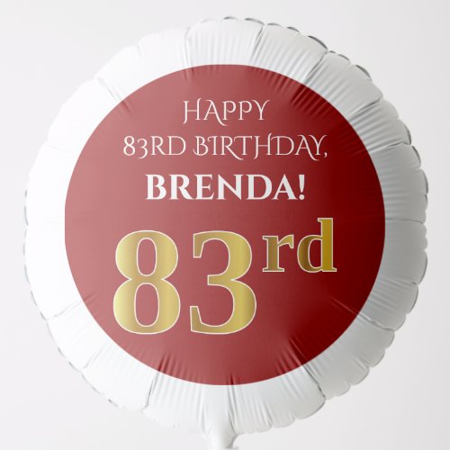 Elegant Red Faux Gold Look 83rd Birthday Balloon