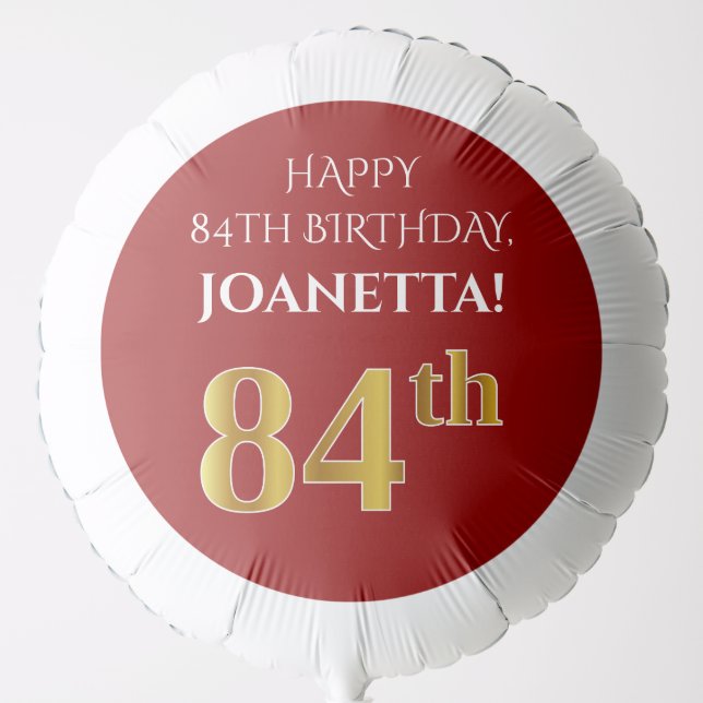 Elegant, Red, Faux Gold Look 84th Birthday Balloon (Front)