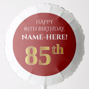 Elegant, Red, Faux Gold Look 85th Birthday Balloon