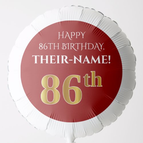 Elegant Red Faux Gold Look 86th Birthday Balloon