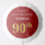 [ Thumbnail: Elegant, Red, Faux Gold Look 90th Birthday Balloon ]