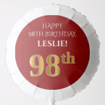 [ Thumbnail: Elegant, Red, Faux Gold Look 98th Birthday Balloon ]