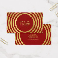 Elegant Red Faux Gold Round Lines Stylist Business Card