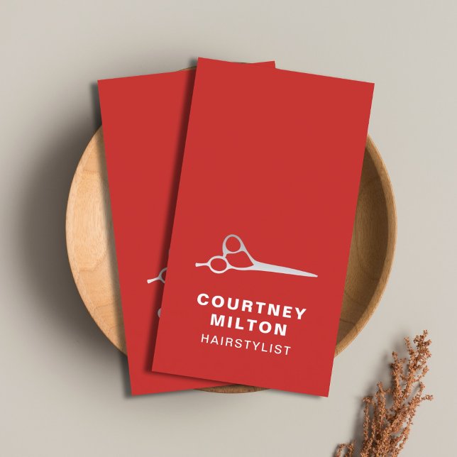 Elegant Red Faux Silver Scissor Hair Stylist Business Card (Creator Uploaded)