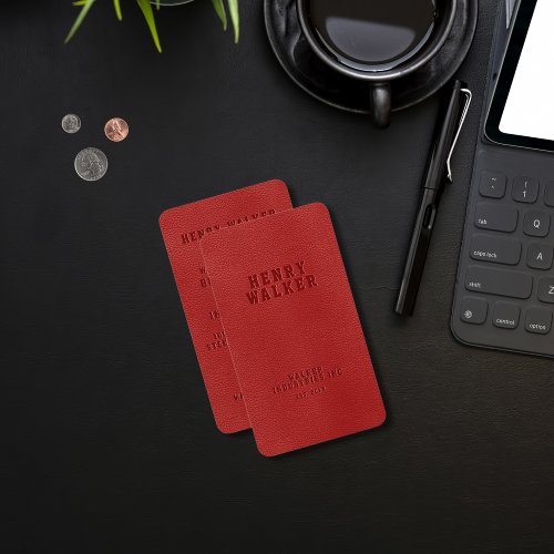Elegant Red Faux Vegan Leather Business Card