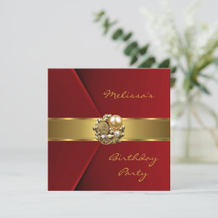 Elegant Red Faux Velvet gold jewel Invitation