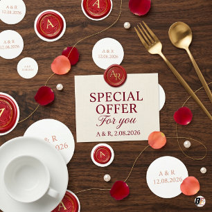 Elegant Red Faux Wax Seal & Gold Monogram Wedding Confetti