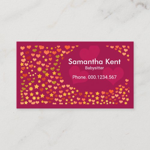 Elegant Red Floating Hearts Stars Babysitter Business Card