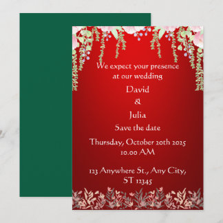 Elegant Red Floral Art Deco Design Wedding Invitation
