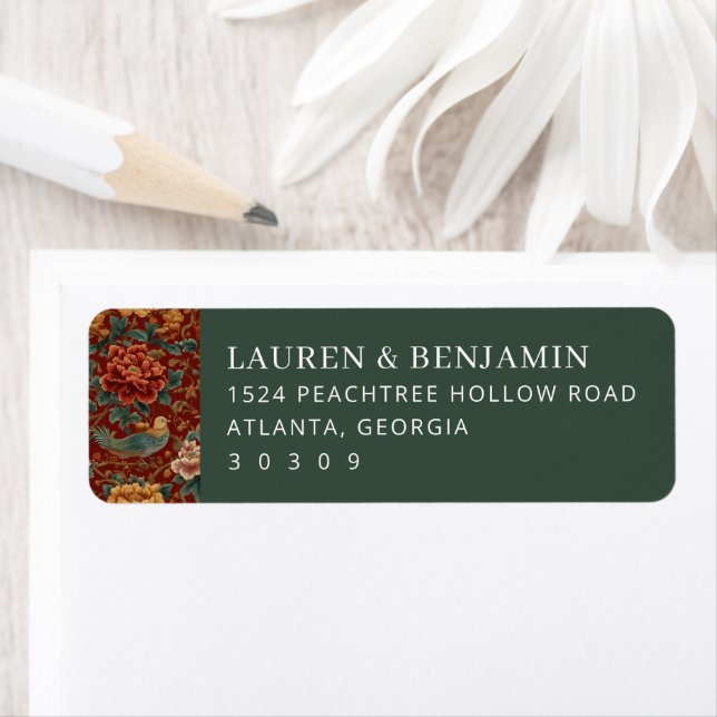Elegant Red Floral Bird Illustration Label (Insitu)