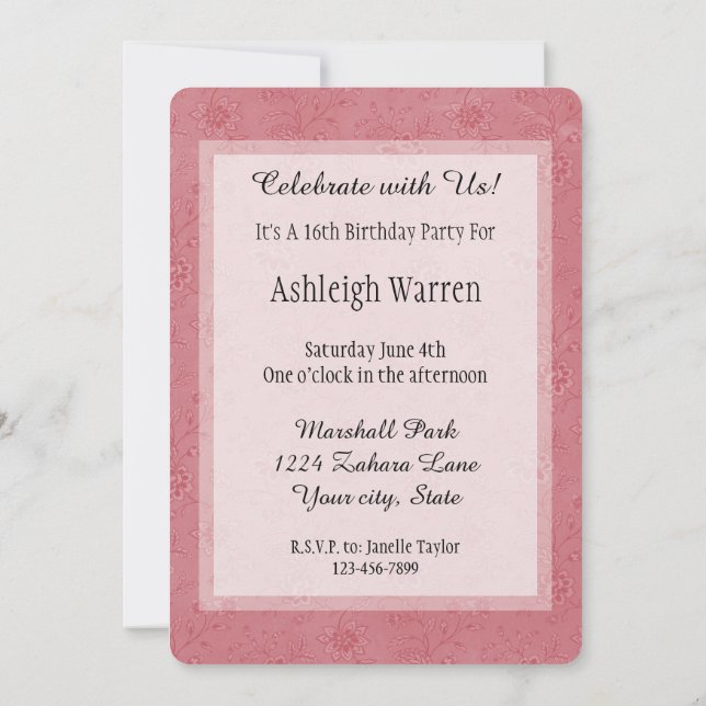 Elegant Red Floral Birthday Invitation (Back)