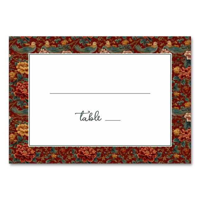 Elegant Red Floral Border Table Number (Front)