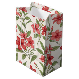 Elegant Red Floral Botanical Blooms Medium Gift Bag