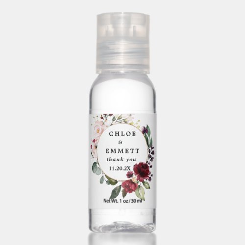 Elegant Red Floral Botanical Wreath Wedding Favor Hand Sanitizer