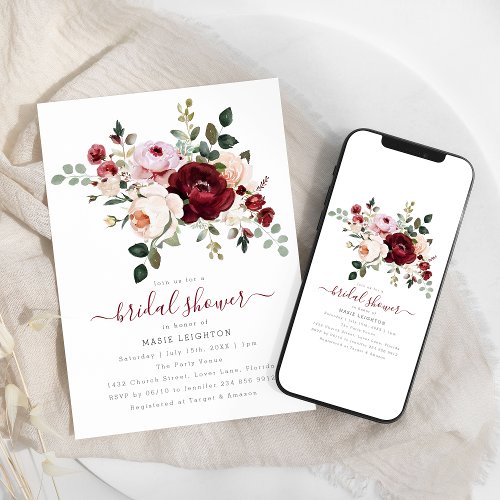 Elegant Red Floral Bridal Shower Invitation