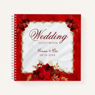 Elegant Red Floral Budget Wedding Guest Book