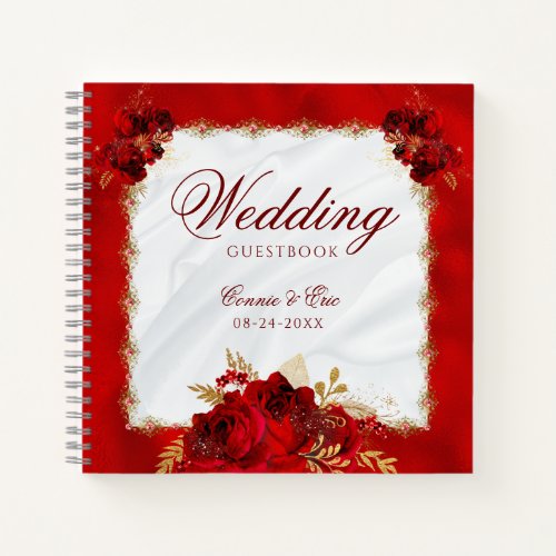 Elegant Red Floral Budget Wedding Guest Book