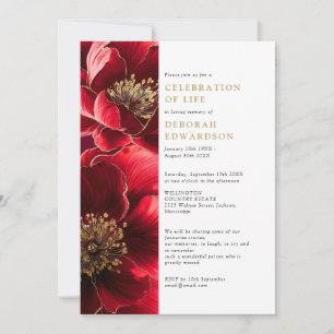 Elegant Red Floral Celebration Of Life Invitation