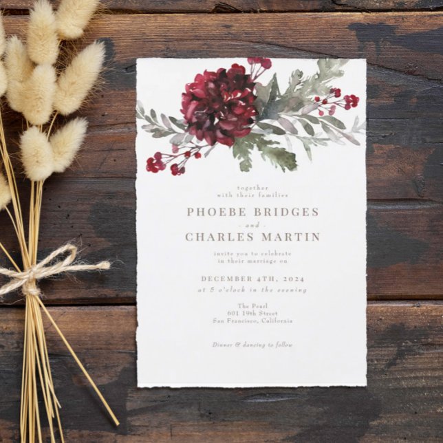 Elegant Red Floral Christmas or Winter Wedding Invitation (Creator Uploaded)