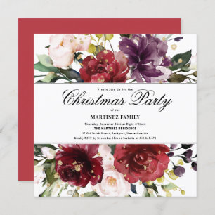 Elegant Red Floral Christmas Party Invitation