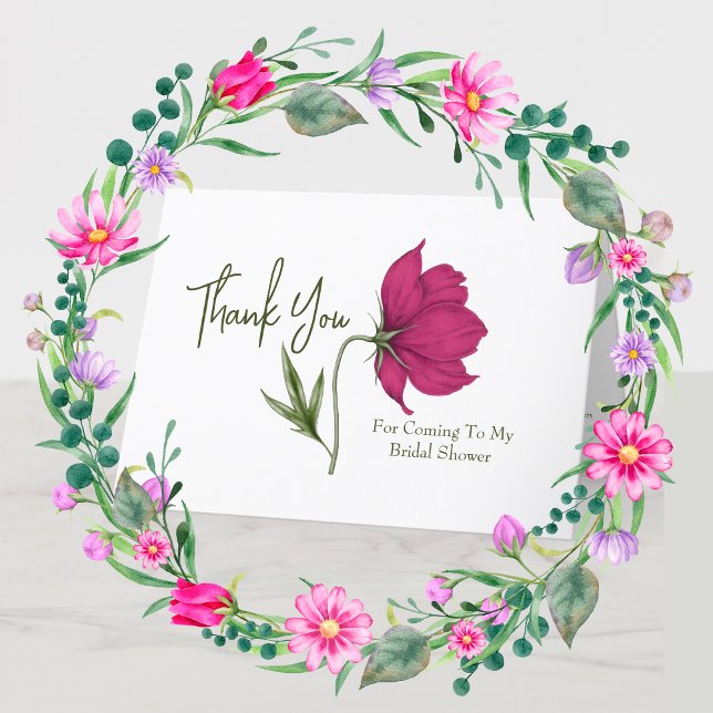 Elegant Red Floral Cosmos Bridal Shower Thank You Card (Creator Uploaded)