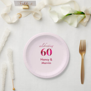 Elegant Red Floral Custom 60th Anniversary Party Paper Plates
