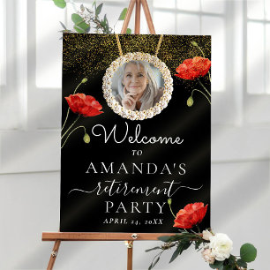 Elegant Red Floral Custom Photo Retirement Welcome Foam Board