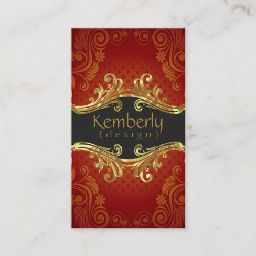 Elegant Red Floral Damasks With Gold Frame Business Card