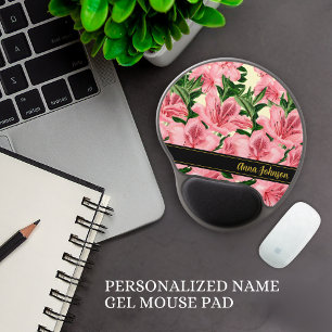 Elegant Red Floral Design Pattern Add Your Name Gel Mouse Pad