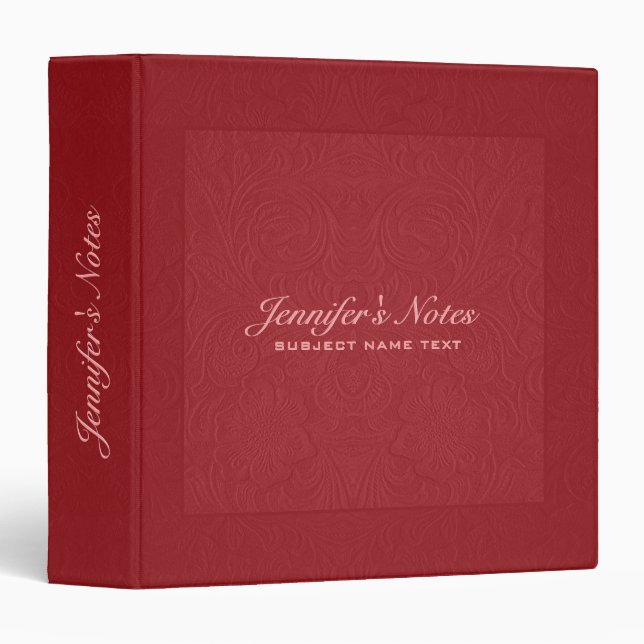 Elegant Red Floral Design Suede Leather Look 3 Ring Binder (Front/Spine)