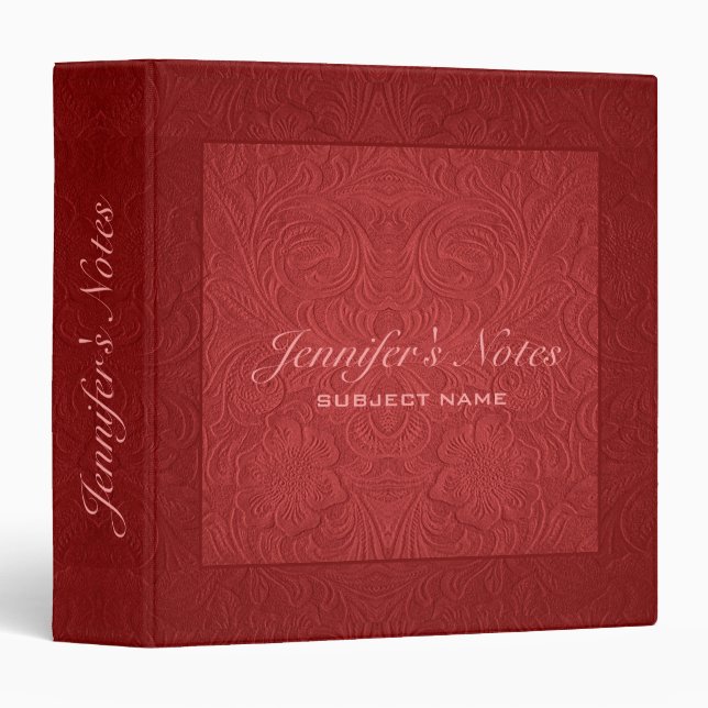Elegant Red Floral Design Suede Leather Look 3 Ring Binder (Front/Spine)